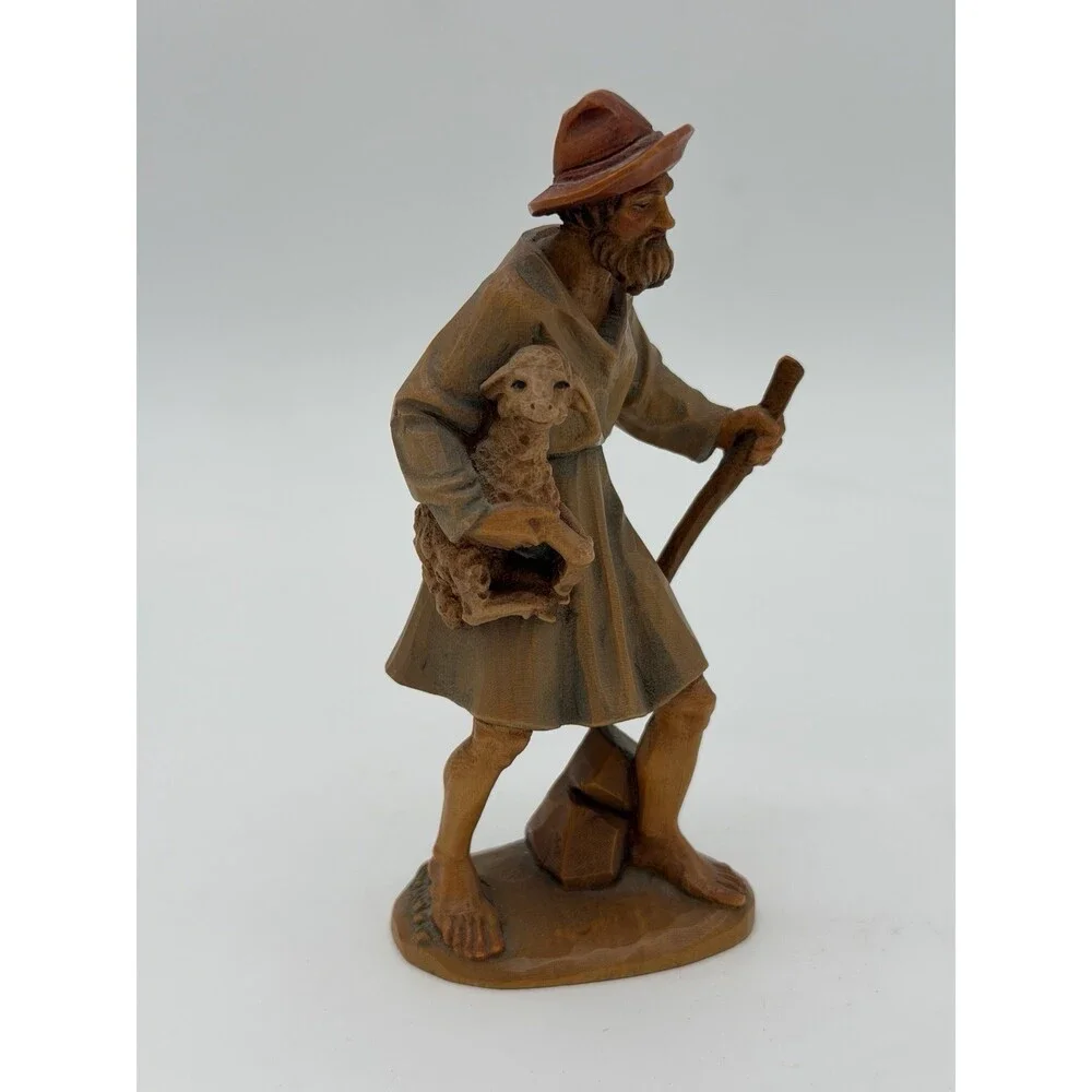 Anri Italy Folk Art Vintage Hand Carved Wood Shepherd Nativity Figurine 5.5”H